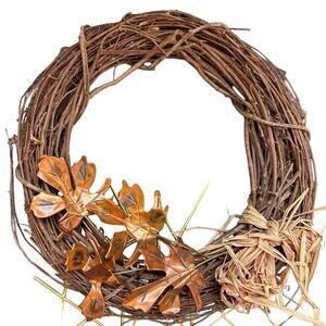 Handmade Natural Earth Fall Leaves Wreath Neutral Wood Branches